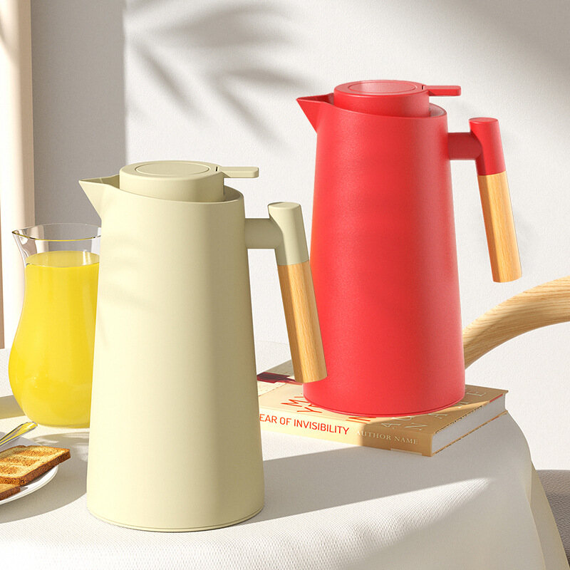 Gambar New Nordic Household Insulation Pot Wooden Handle Glass Liner Kettle Coffee Pot Large capacity Gift Cup