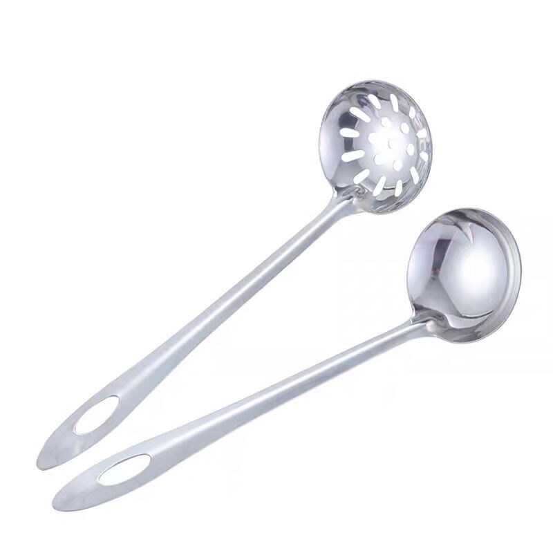 Gambar Thickened stainless steel hot pot large soup spoon household long handle colander kitchen supplies fried fish spoon fish noodles spoon set