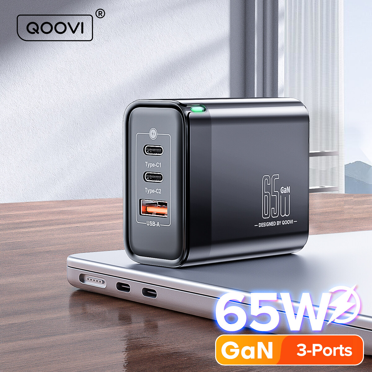 QOOVI 65W GaN Sạc loại USB C Nhanh Chóng Sạc Pd QC 3.0 Bộ Sạc gắn tường Mỹ EU Bộ chuyển đổi phích cắm sạc nhanh Cho iPhone 16 Samsung Xiaomi Oppo MacBook máy tính xách tay điện thoại máy tính bảng cổng sạc du lịch tiện lợi