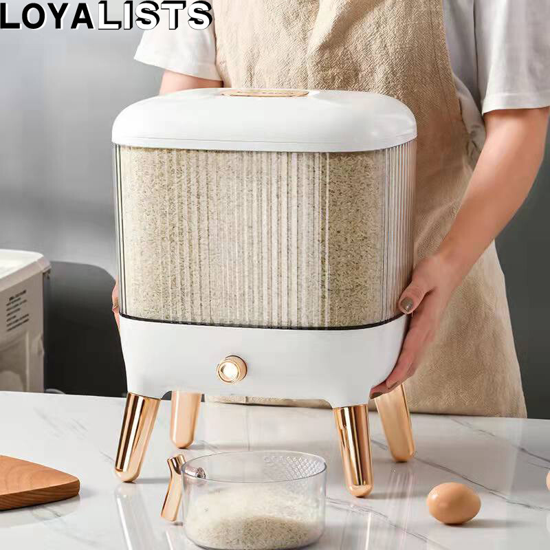 LOYALISTS Thùng Đựng Gạo Mạ Vàng Tự Động Thùng Đựng Gạo Chống Côn Trùng Gia Dụng Có Nắp Đậy Thùng Đựng Gạo Thực Phẩm Bằng Nhựa Kín Chống Ẩm Dày
