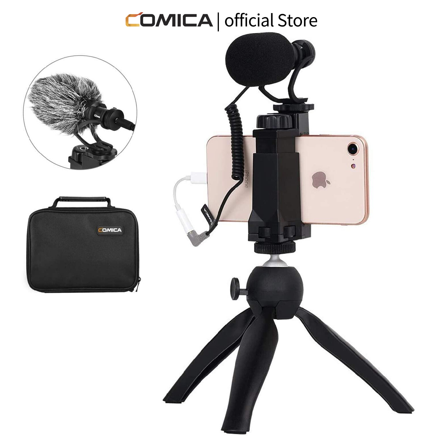 Comica CVM-VM10-K2 Smartphone Microphone with Tripod, On Camera Video Mic for iPhone and Android Phone, Vlogging Kit for Youtube Recording Tiktok