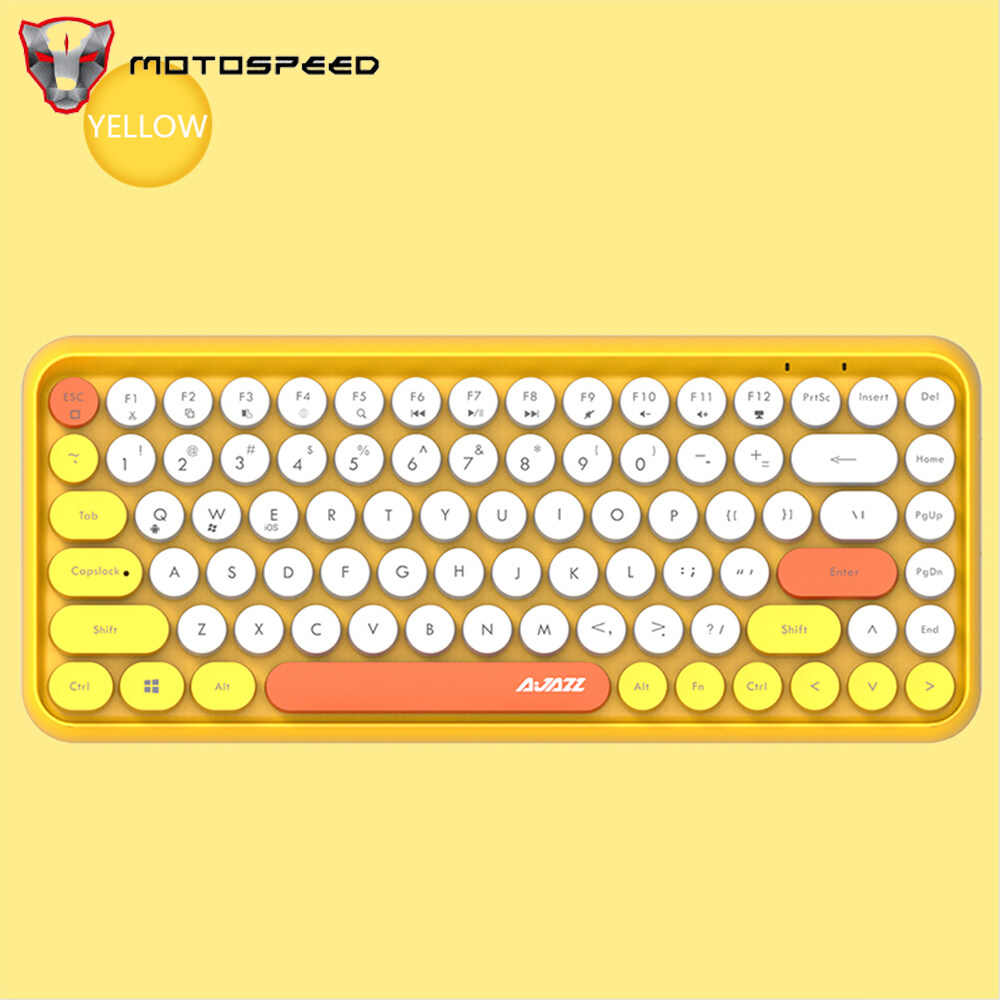 Bàn Phím Răng Xanh AJAZZ 308i Nắp Chìa Khóa Tròn Kết Nối Răng Xanh 10M 84 Phím Dành Cho Windows 2000 Windows XP Windows ME Windows VISTA Windows 7/8/10 Màu Vàng