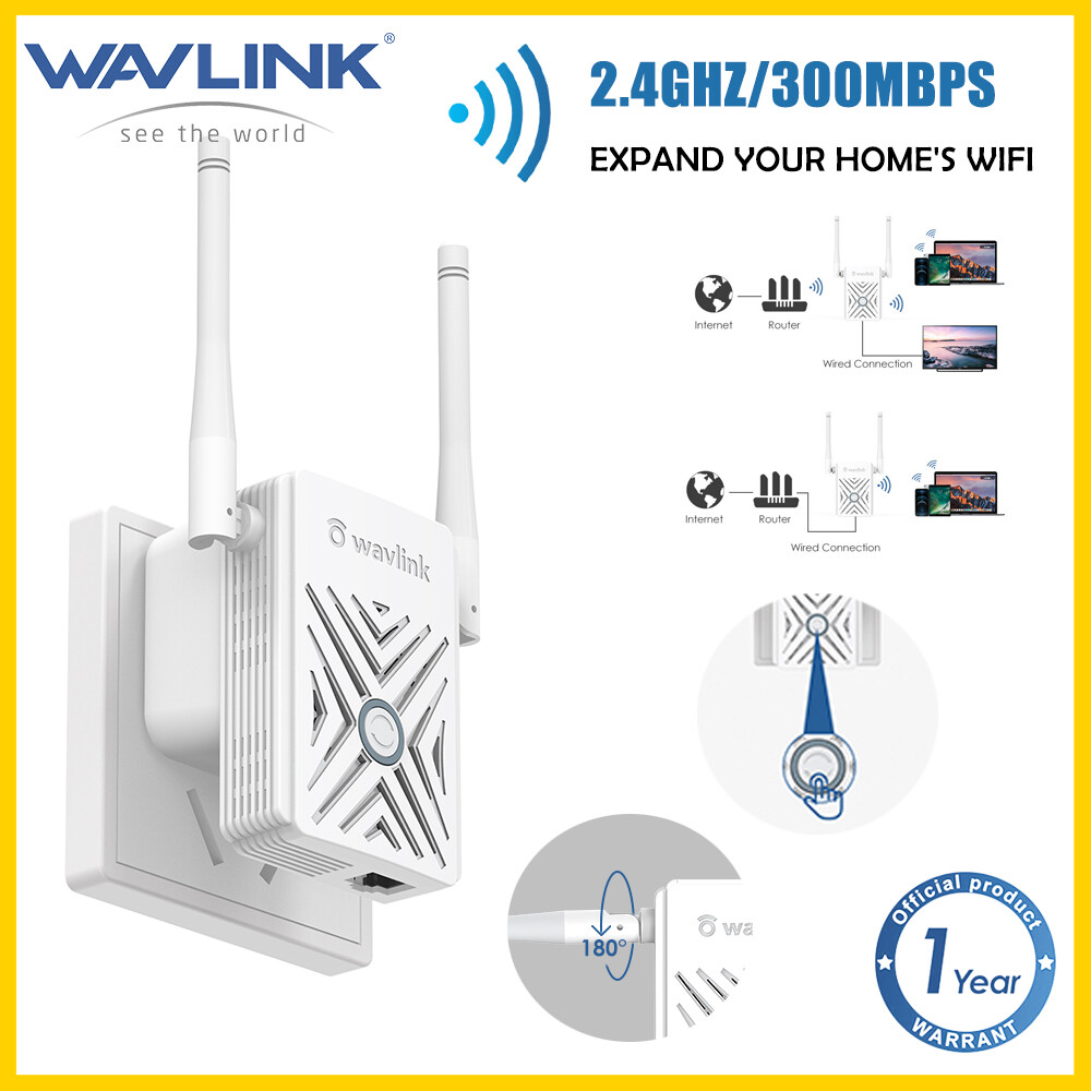 Wavlink N300 Bộ mở rộng phạm vi Wi-Fi 300Mbps Bộ tăng cường tín hiệu không dây tại nhà với 2 x ăng ten Omni 2 x 3dBi Siêu mạnh xuyên tường Bao phủ lên đến 1000 bộ vuông và 16 thiết bị-Bảo hành chính hãng 12 tháng