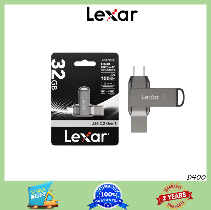 Lexar USB3.1 JumpDrive TYPE-C D400 Encrypted 256GB 128GB 64GB 32GB Metal 130MB/s Udisk Memory Flash Stick for Desktop ราคา 290 บาท*ส่งฟรี