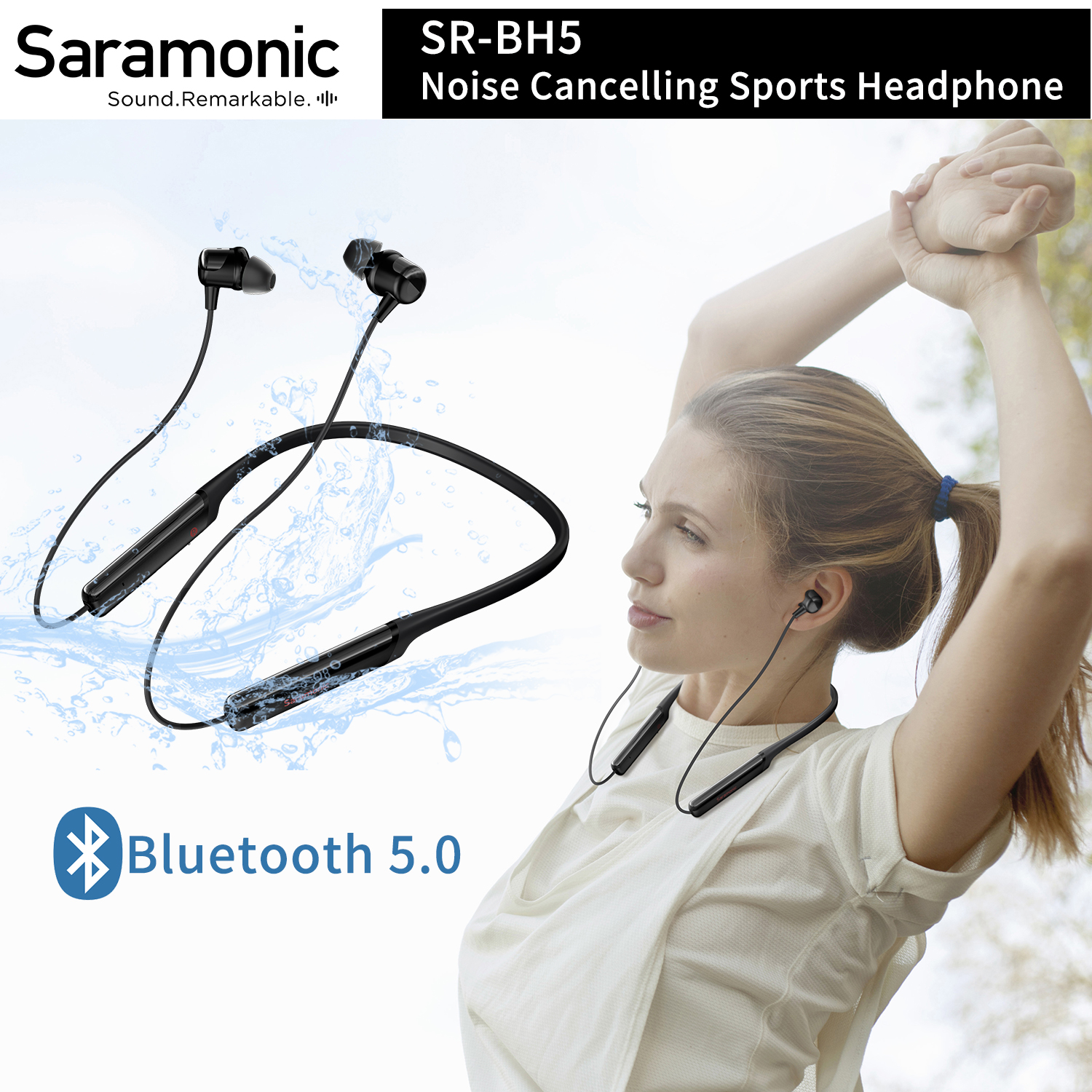 Saramonic SR-BH5 หูฟังไร้สายกีฬาชุดหูฟังบลูทูธ 5.0 IPX5 กันน้ำไมโครโฟนในตัวจับ ราคา 1,399 บาท*ส่งฟรี