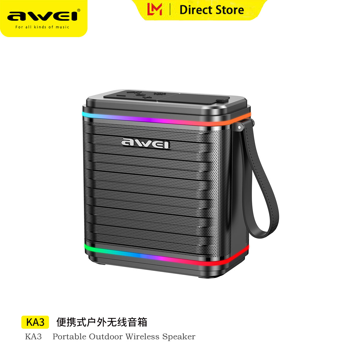 Awei KA3 TWS Bluetooth Speaker Handheld Portable Speaker with LED Lights 1800mAh High-Capacity Suitable for Travel Meetings Outdoor Activities and Household Use ราคา 1,240 บาท*ส่งฟรี