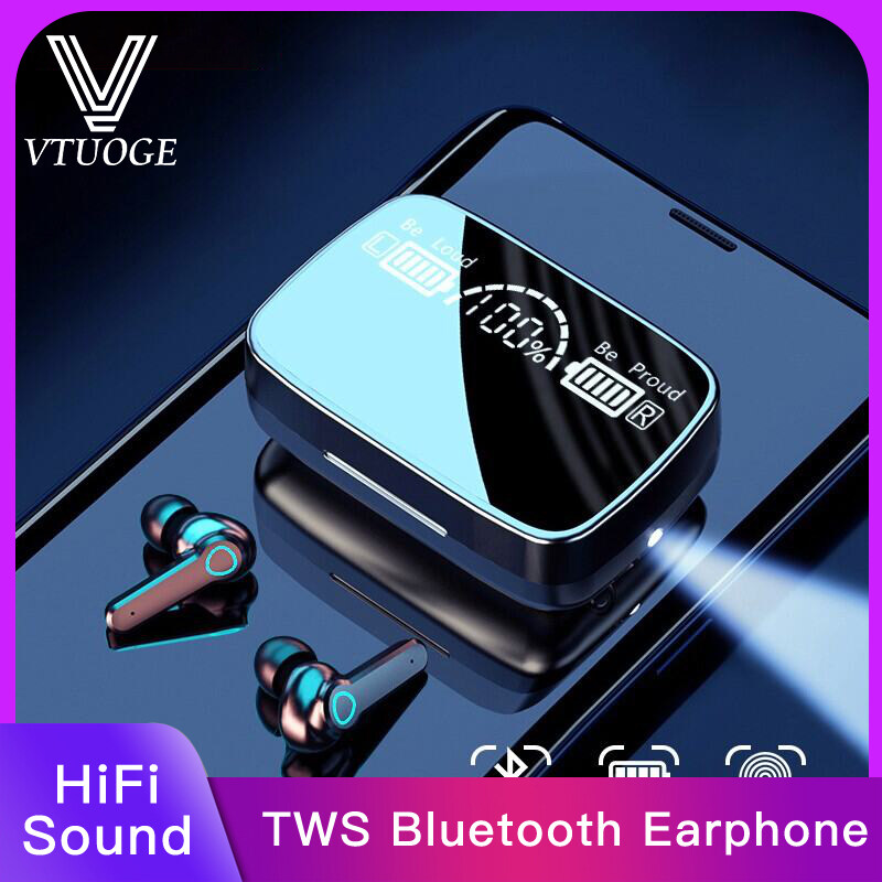 VTUOGE 9D Sound Super Bass Earbuds 800mAH TWS 5.3 Bluetooth Earphone gaming headset Wireless headphone Waterproof Touch Control LED display with Microphone for huawei xiaomi Samsun phone