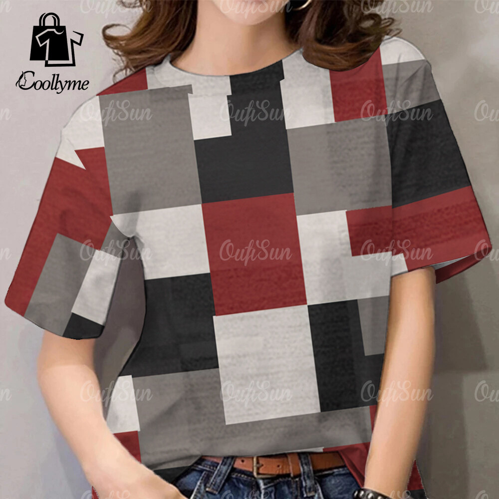 Plaid Shirt For Women 2025 Casual Versatile T-shirt Vintage T-shirt Crew Neck Outdoor Short sleeve Fashion Streetwear ราคา 108 บาท*ส่งฟรี