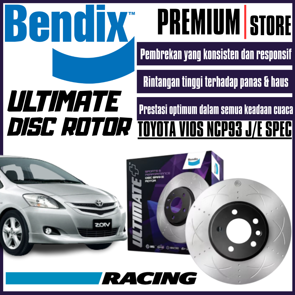 Original Bendix Ultimate+ Front Set Disc Rotor - Toyota Vios NCP93 J/E Spec 2007 BR2718 ULT+ Harga 415 Ringgit*Penghantaran Percuma
