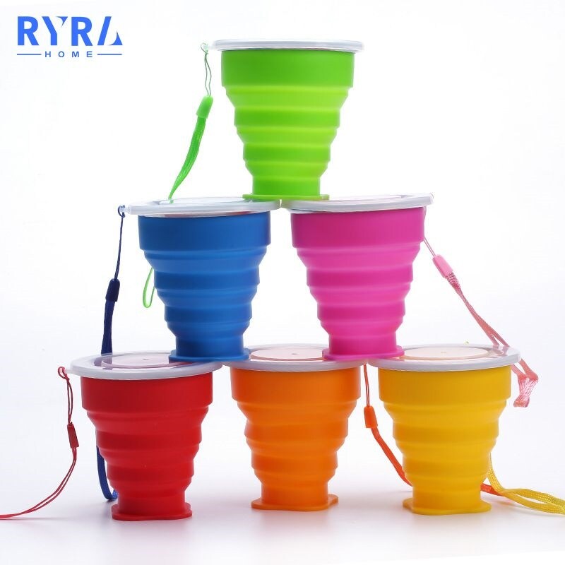 Gambar ?CW? Folding Cups 300ml Retractable Food Grade Water CupSilicone Retractable ColouredOutdoor Coffee Handcup