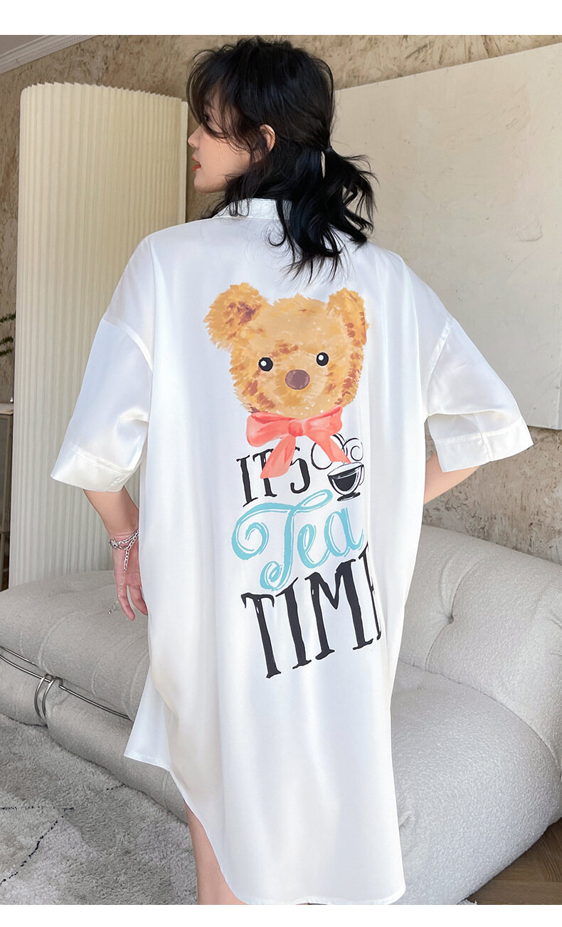 Váy ngủ nữ Cho Phụ Nữ, V-Cổ Cài Cúc Voan Phim Hoạt Hình Mùa Hè Mỏng Ngủ