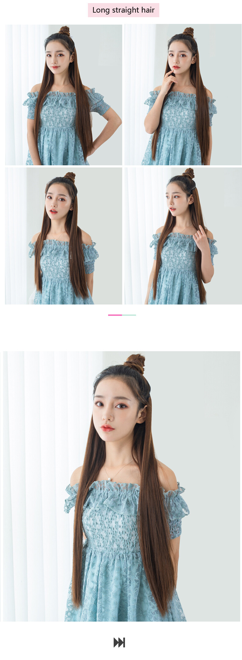 Kẹp Thẳng Dài Nối Tóc Tổng Hợp Một Mảnh, 5 Kẹp Tóc Giả Màu Vàng Tóc Đen