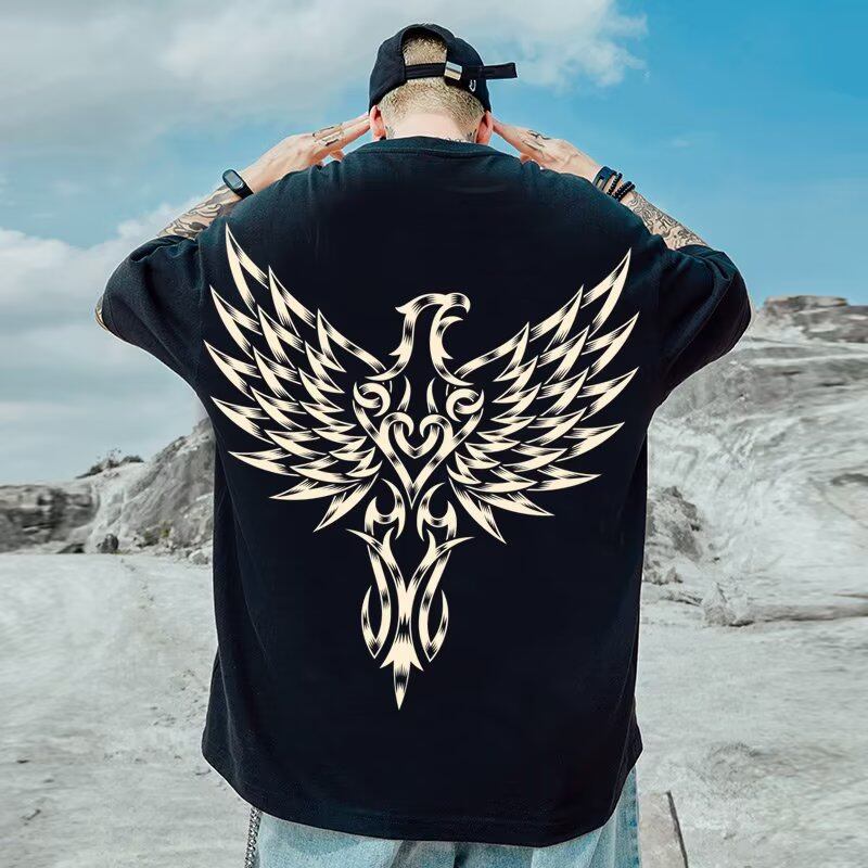   S-8XL  Áo Thun Hình Đại Bàng Áo Đôi Ngắn Tay Phong Cách Hiphop Mùa Hè Hợp Thời Trang Nhật Bản Cho Nam Và Nữ Oversizeins Hàn Quốc 