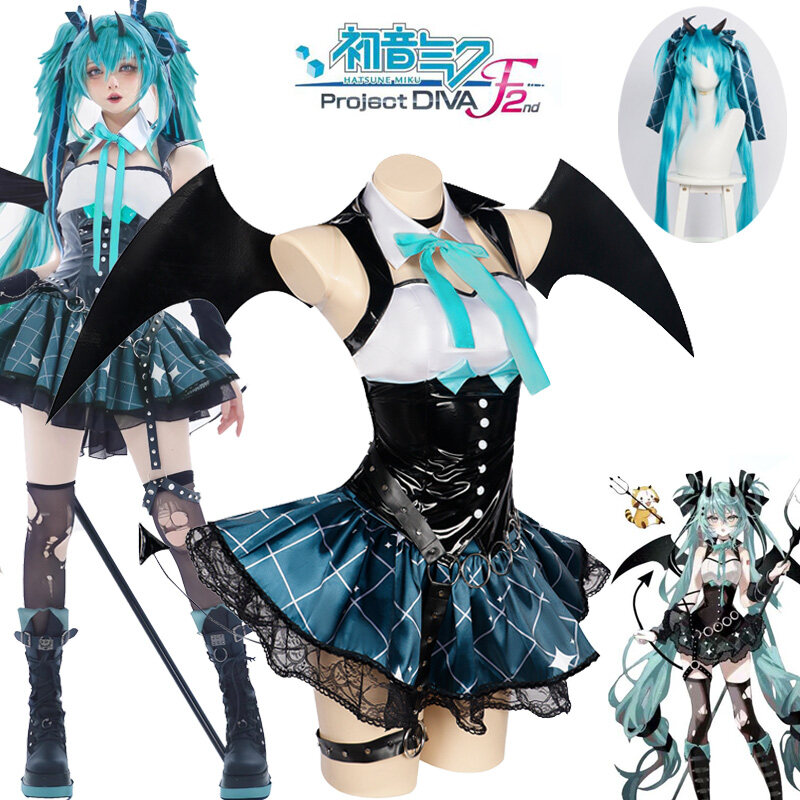 Anime Hatsune Miku cosplay costsume Nhật Bản VOCALOID Hatsune Miku gấu trúc trọn Bộ Cô Gái Lolita Quỷ ăn mặc với cánh Halloween Trang phục nhập vai