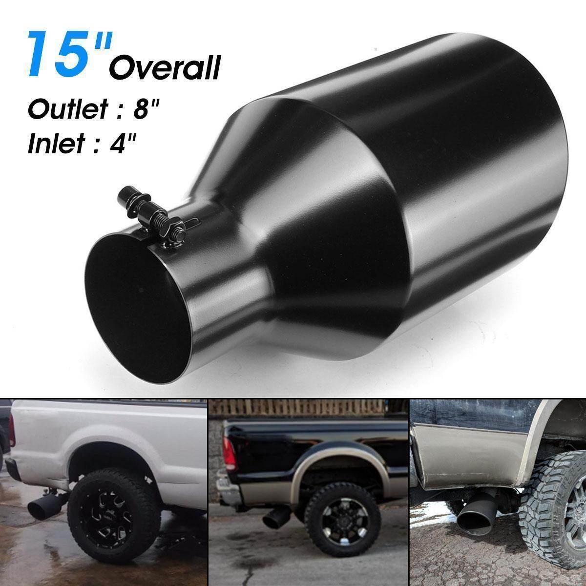 4INLET 8/" OUTLET 15/" LONG DIESEL STAINLESS STEEL BOLT ON EXHAUST TIP BLACK