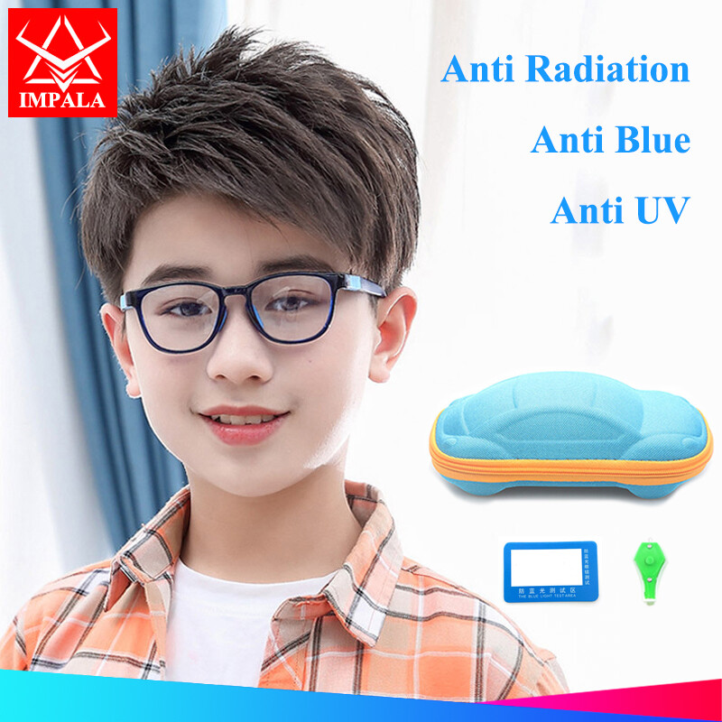 IMPALA FL1020Q Kids Computer Glasses Anti Blue Light Anti Reflection Anti Radiation Prevent Eye Fatigue Pelieve Vision Loss Removable Frame with Glasses Case