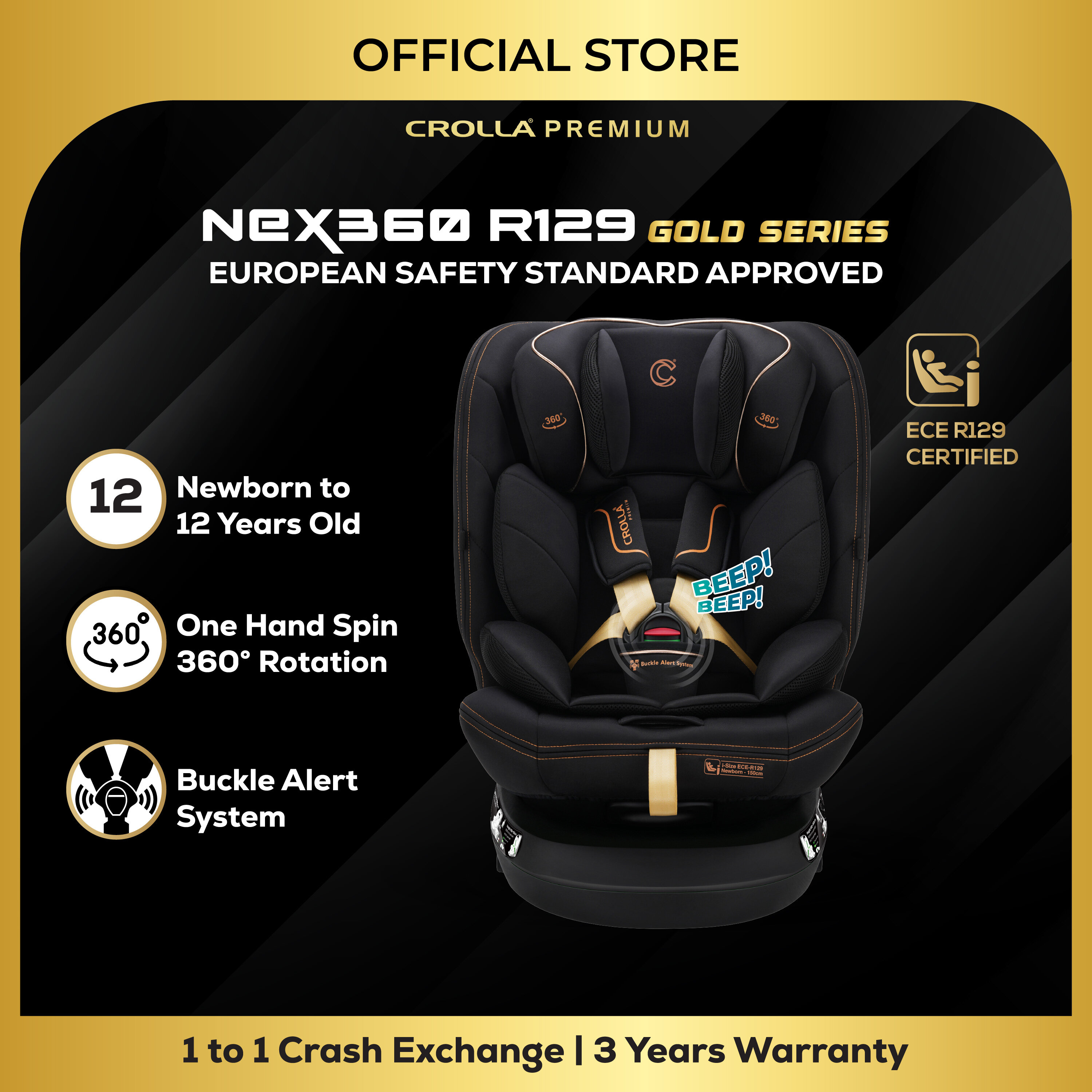 Crolla i-Size 360 R129 Spin Car Seat (New Born to 135cm) 360