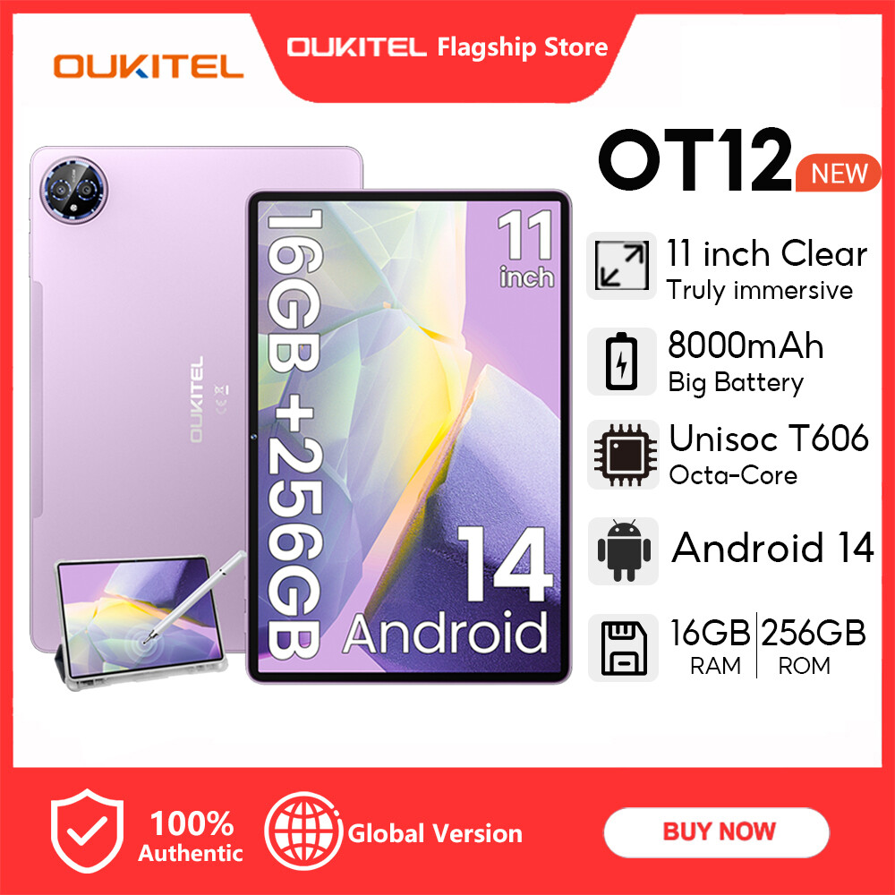 OUKITEL OT12 Android 14 16GB+256GB 11inch Crystal-clear Display 8000mAh Dual speaker Dolby Nano SIM Cards 13MP+5MP Widevine L1 Support TÜV SÜD Tablet ราคา 4,313 บาท*ส่งฟรี