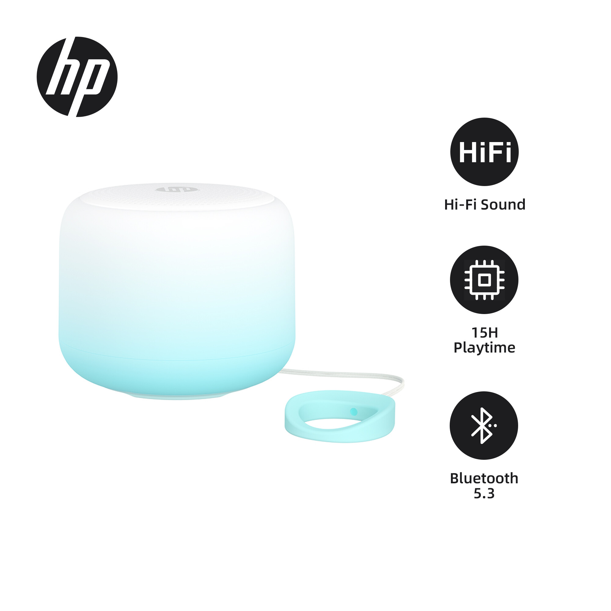 HP 50mm Hi-Fi Mini Speaker - 50mm Portable Sound Bluetooth 5.3 TWS Soft Silicone Loop Strap Fashion Design for Outdoor/Party BTS07 ราคา 837 บาท*ส่งฟรี