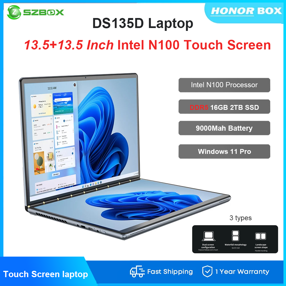13.5+13.5 Inch lPS LCD Dual Touch screen Gaming Notebook windows11 DDR5 16GB RAM 500GB Intel celeron N100 9000mAH Touch Tablet PC Laptops - ยี่ห้อ OEM ราคา 23,421 บาท*ส่งฟรี