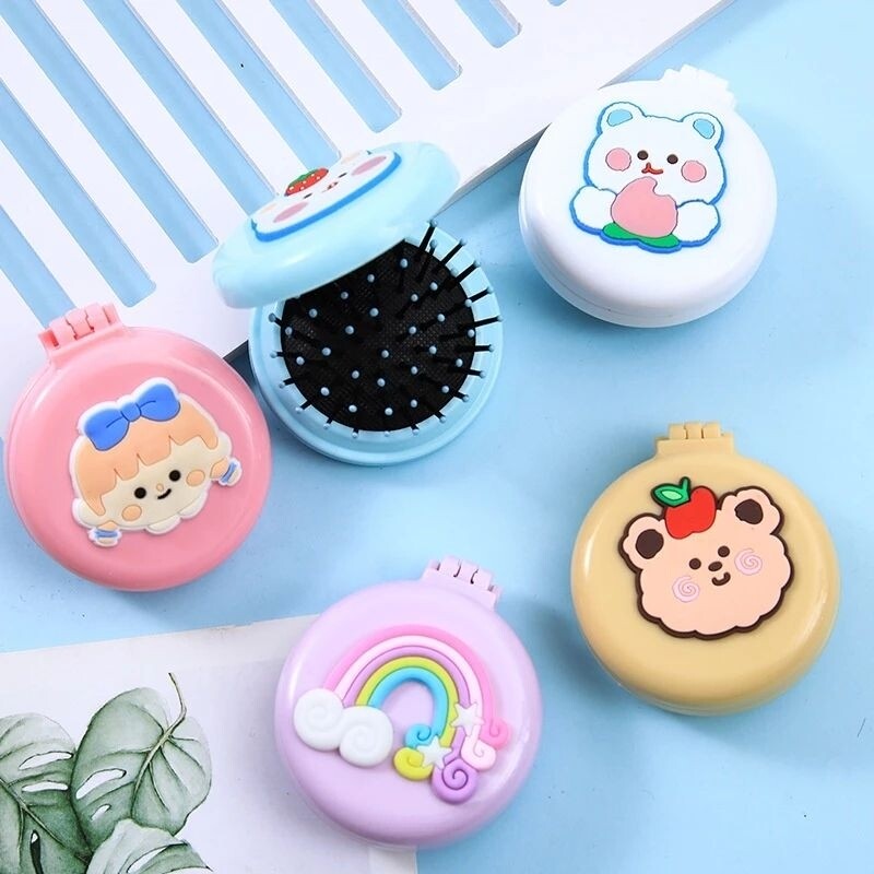 Mini cầm tay có lược Gương gấp trang điểm Lược túi khí