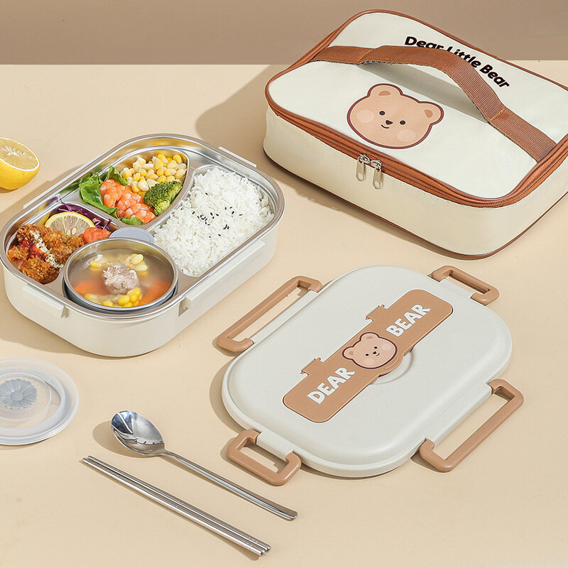 Gambar 304 Stainless Steel Portable Fast Food Separated Lunch Box Cute Separated Sealed Lunch Box Office Worker with Lid Lunch Box