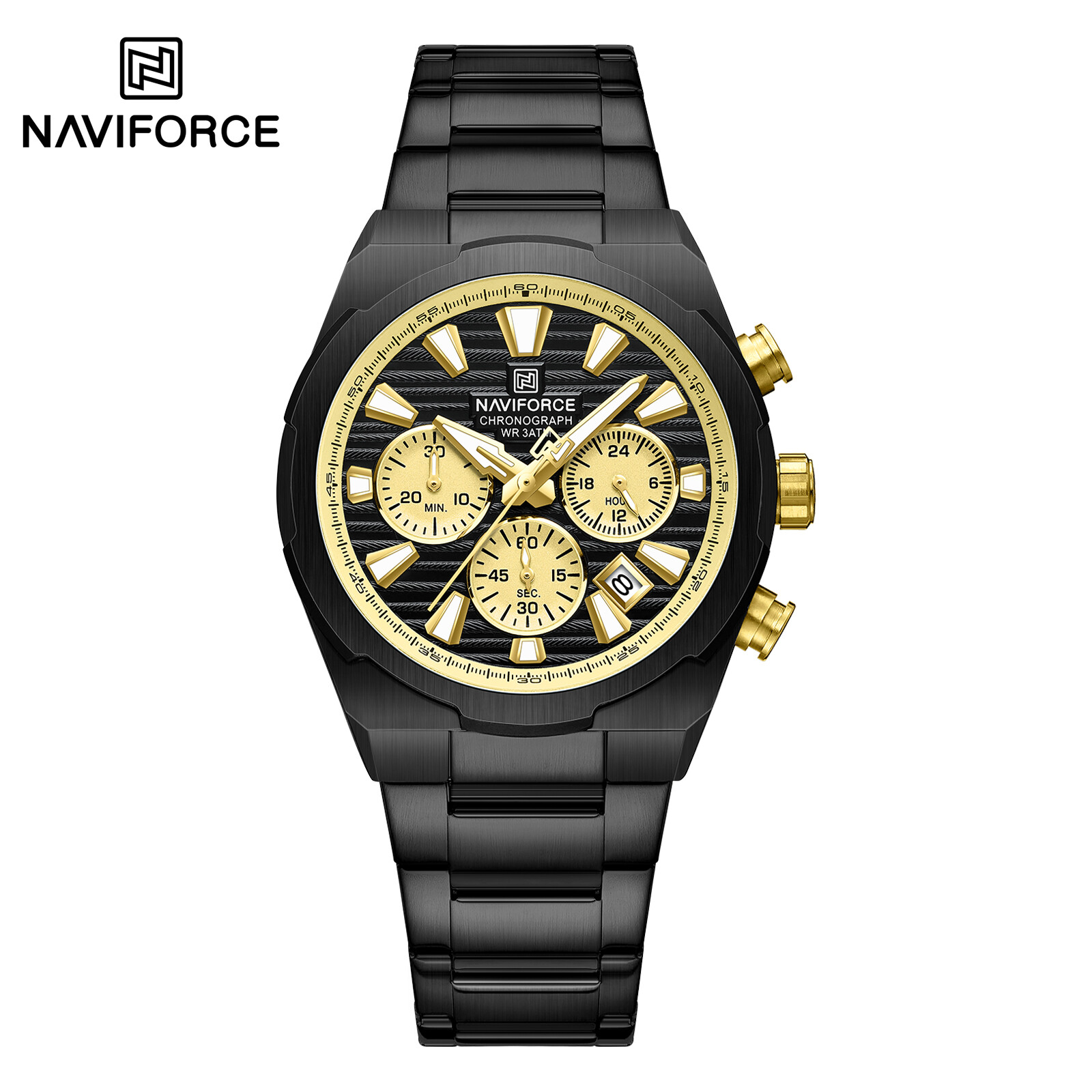 NAVIFORCE Original Men's Watch Business Chronograph Stainless Steel Strap Classic Watch 30m Waterproof Date Luminous Hands Sporty Quartz Mens Watches NF8081 ราคา 1,019 บาท*ส่งฟรี