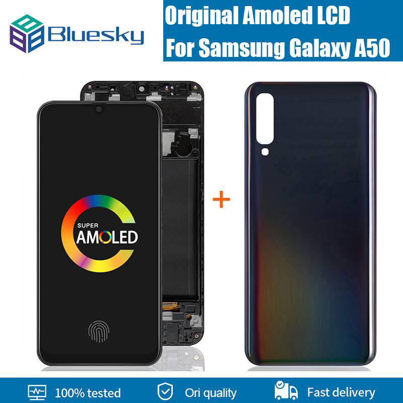 Super amoled cho samsung galaxy a50 sm-a505fn/ds a505f/ds a505 màn hình lcd cảm ứng số hóa màn hình với khung cho samsung a50 lcd