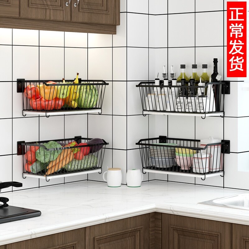 Gambar Kitchen vegetable shelf receive basket of stainless steel punching free fruit basket of kitchen household of artifact