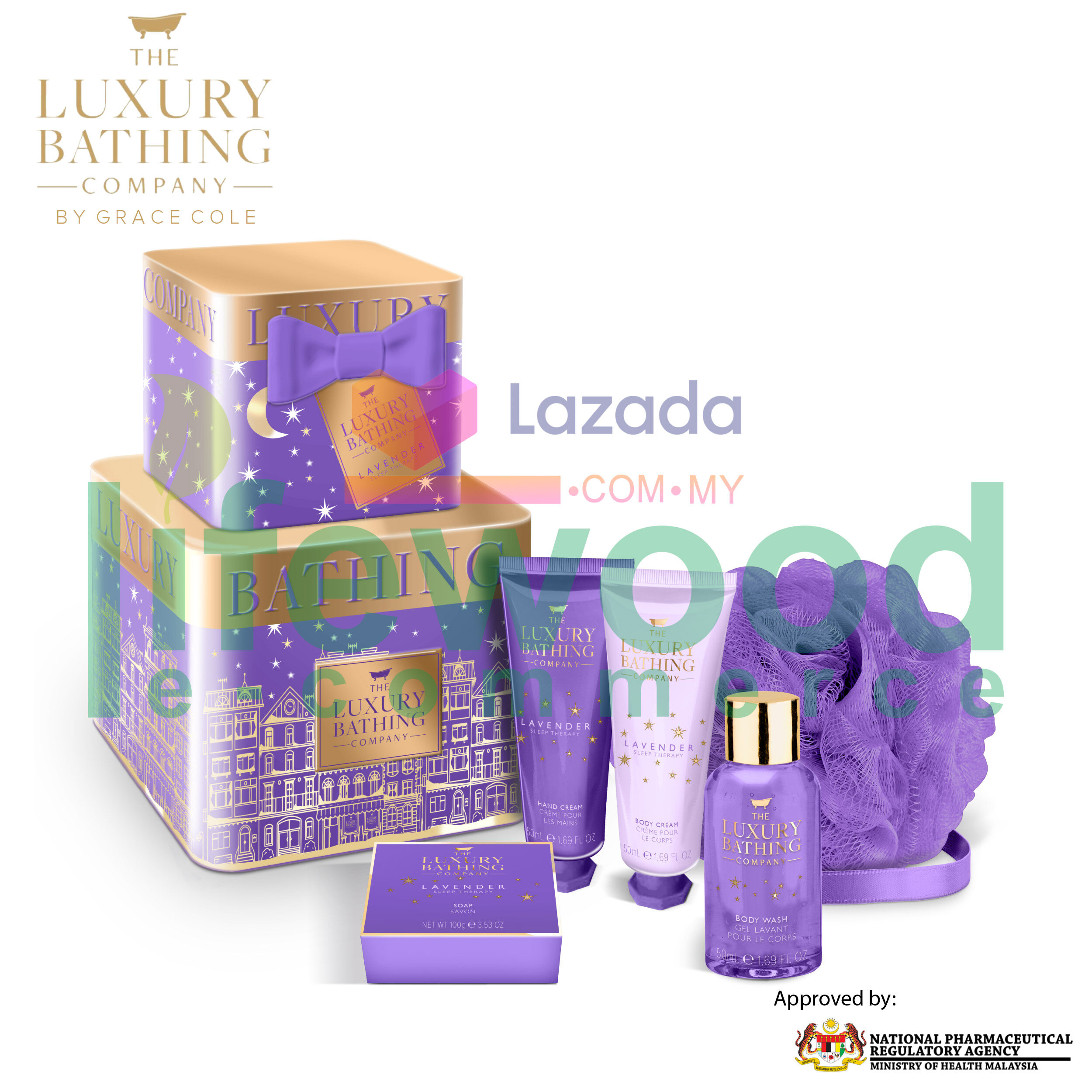 Gambar THE LUXURY BATHING COMPANY Daydream Believer Reusable Stacking Tins with 50ml Body Wash,100g Soap, 50ml Hand   Nail Cream, 50ml Body Cream and Body Polisher