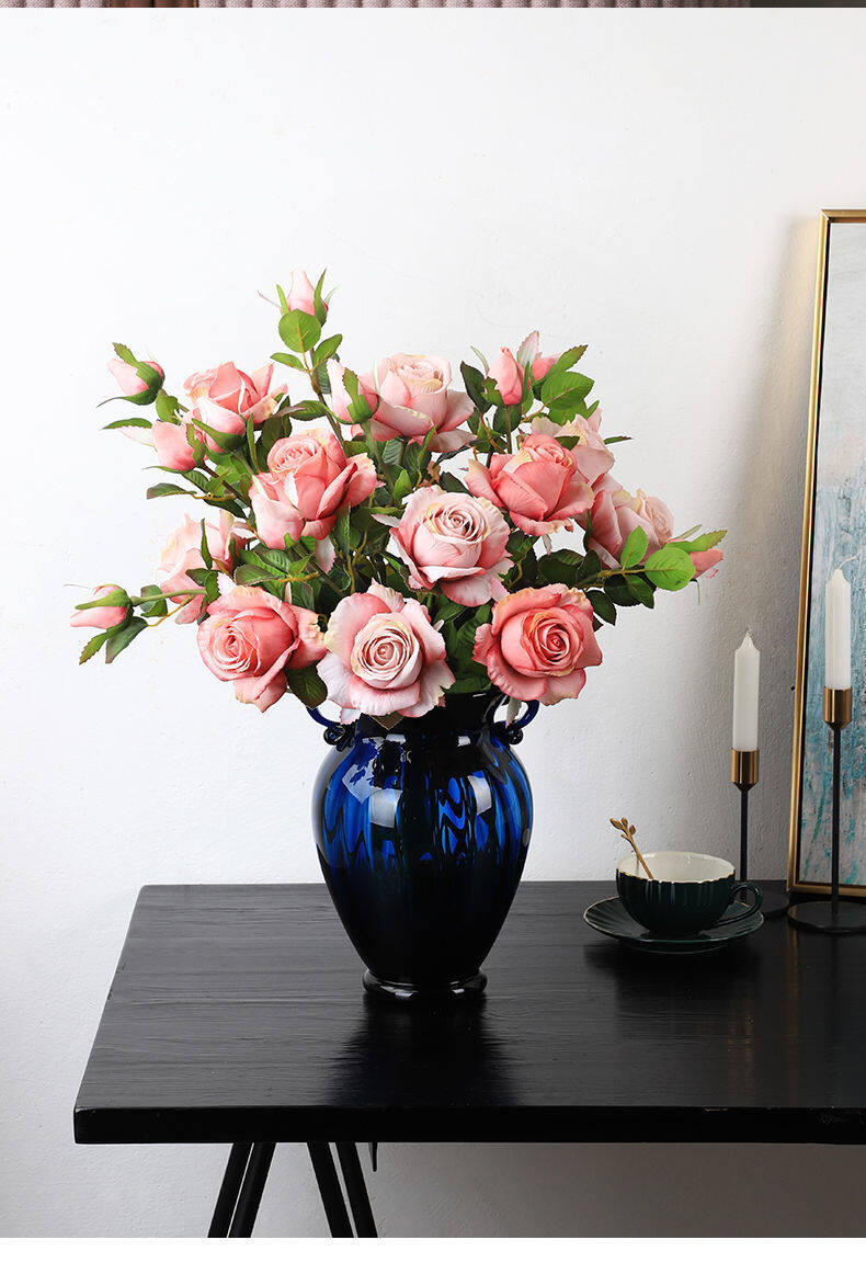 Fake rose flower artificial flower decoration bouquet living room high-end decoration vase flower arrangement desktop small ornaments plastic flowers