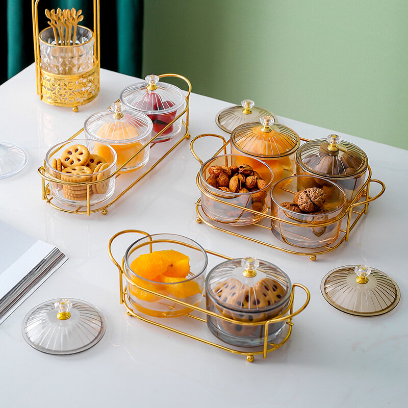 Gambar Nordic Round Glass Fruit Plate Dried Fruit Plate Snack Plate Snack Plate Transparent Snack Grid Plate with Cover