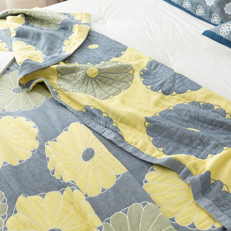 Gambar Floral Style Cotton Summer Blanket Cozy Air conditioning Quilt Gauze Blanket 4 Layers Gauze Thread Blanket for Sofa Bed