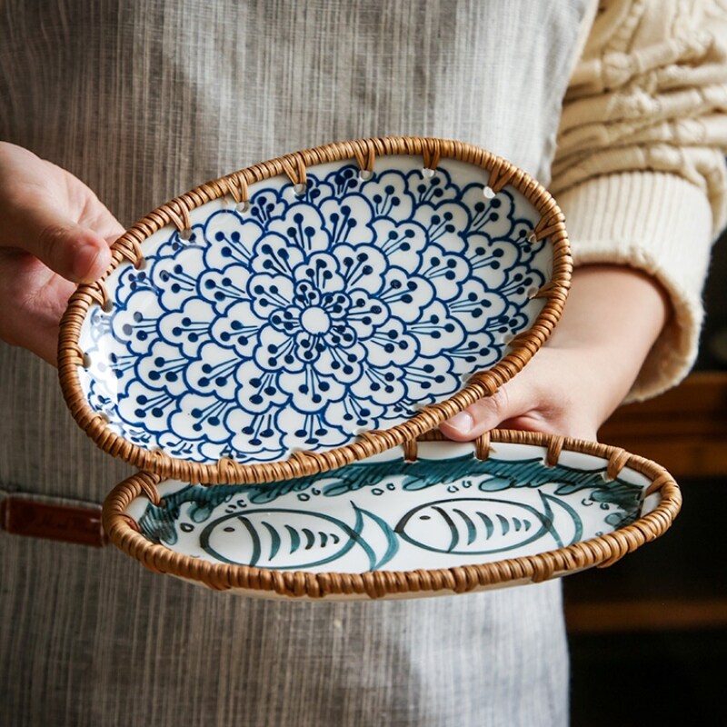 Gambar CW Japanese Style Rattan Fruit TrayRoomDimPlate HomeRoom AfternoonSnack Plate Snack Plate
