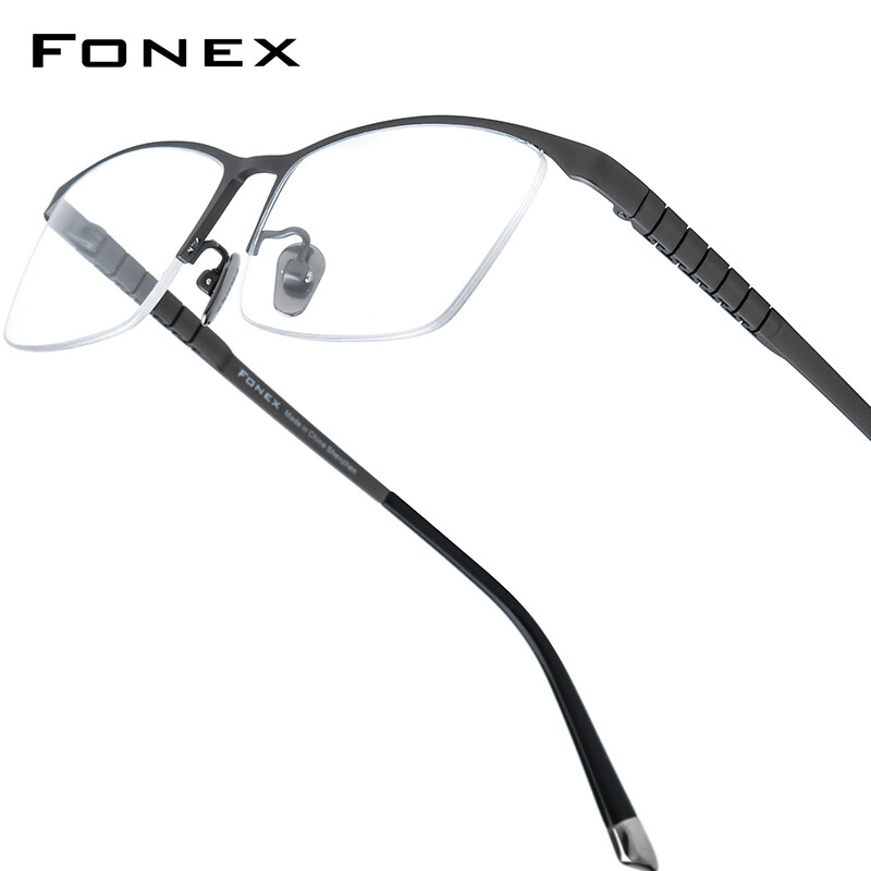 FONEX Kính Titan nam thiết kế thương hiệu kinh doanh bán dáng vuông không viền gọng kính nửa vành si