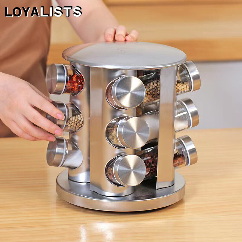 Loyalists giá gia vị xoay bằng thép không gỉ giá gia vị nhà bếp hộp gia vị thịt nướng lọ thủy tinh gia vị