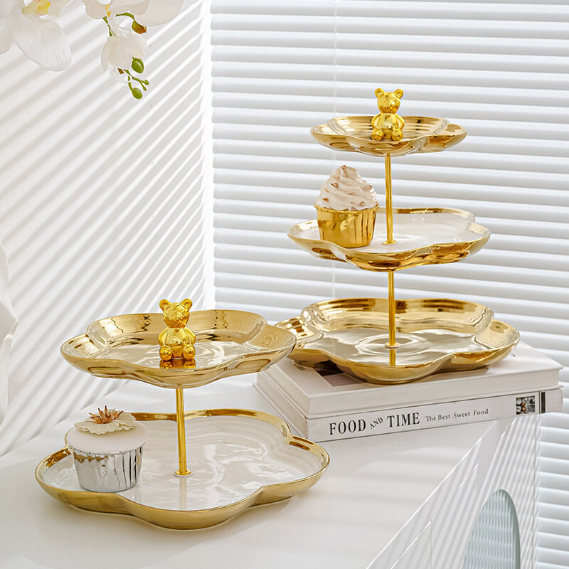 Gambar Ceramic Multi layer Fruit Plate Modern Home Living Room Coffee Table Creative Light Luxury Snack Candy Plate