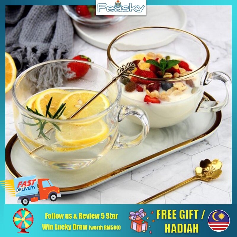 Gambar Glass Mug Cup Coffee Tea INS Breakfast Handle With Large Capacity Milk Oatmeal Yogurt Bowl Big INS????