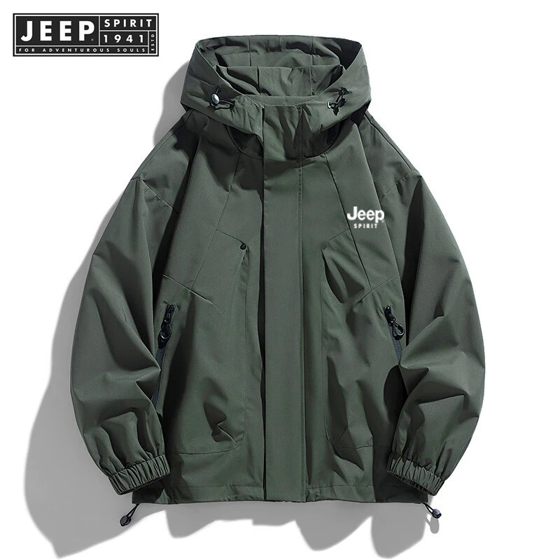  Jeep Spirit 1941 estd Áo Khoác Nam Áo gió trùm đầu quá khổ kích thước lớn chống thấm nước màu đen máy bay ném bom cắm trại mỏng rộng vỏ mềm 