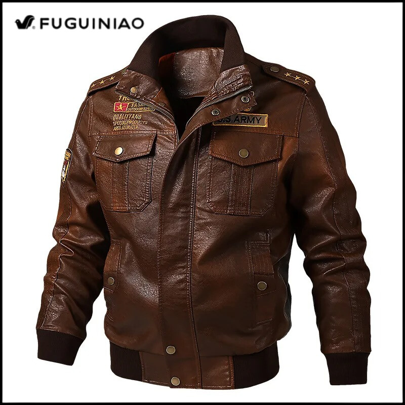 Fuguiniao Leather Jacket Motor Winter Jacket Men s Classical Motocycle