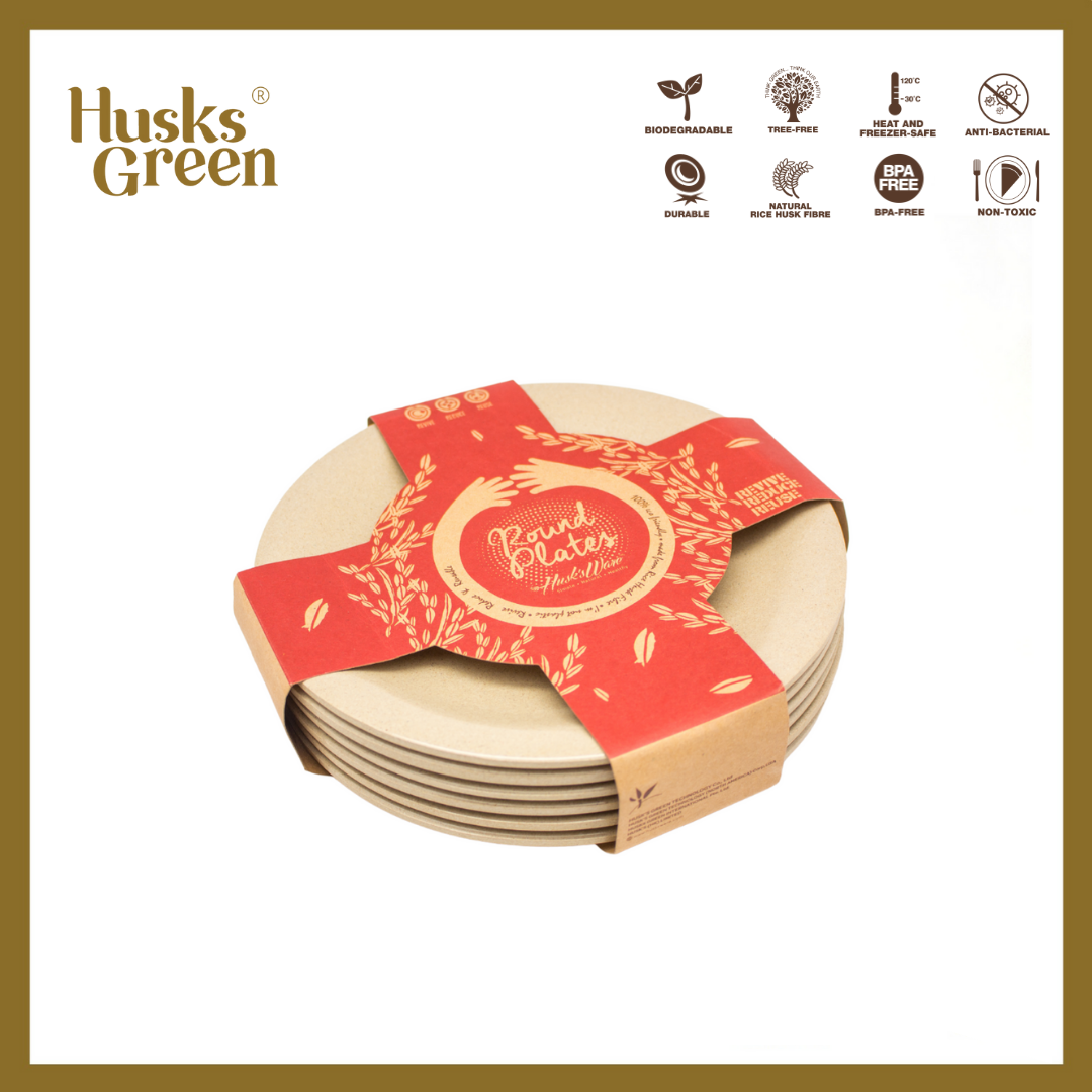 Gambar Husk s Ware Round Dinner Plate (XL) Set in 6  | Rice Husks | Eco Friendly | Biodegradable | BPA Free | Microwaveable