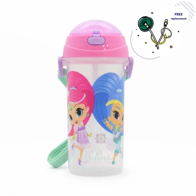 Kidztime x Shimmer & Shine Children Toddler BPA Free Cartoon Character Straw Water Bottle + FREE Straw Replacement Program (550ml) (1)