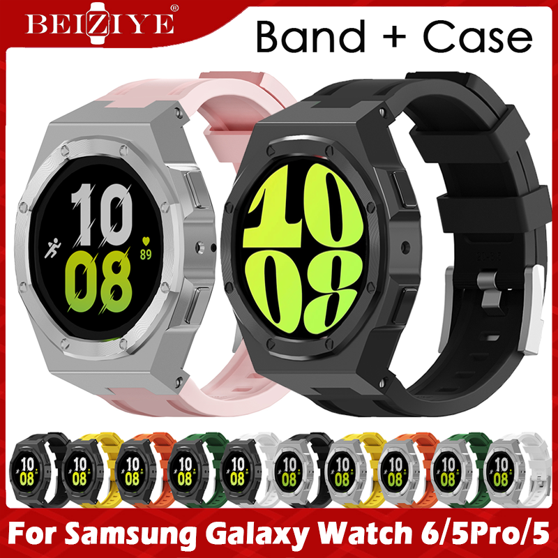 ชุดดัดแปลงโลหะสำหรับ For Samsung Galaxy Watch 5 Pro 45mm Watch 6 5 สาย + เคสสำหรับ For Samsung Galaxy Watch 4 44mm สายยางซิลิโคนอุปกรณ์เสริมเคสสแตนเลส ราคา 2,440 บาท*ส่งฟรี