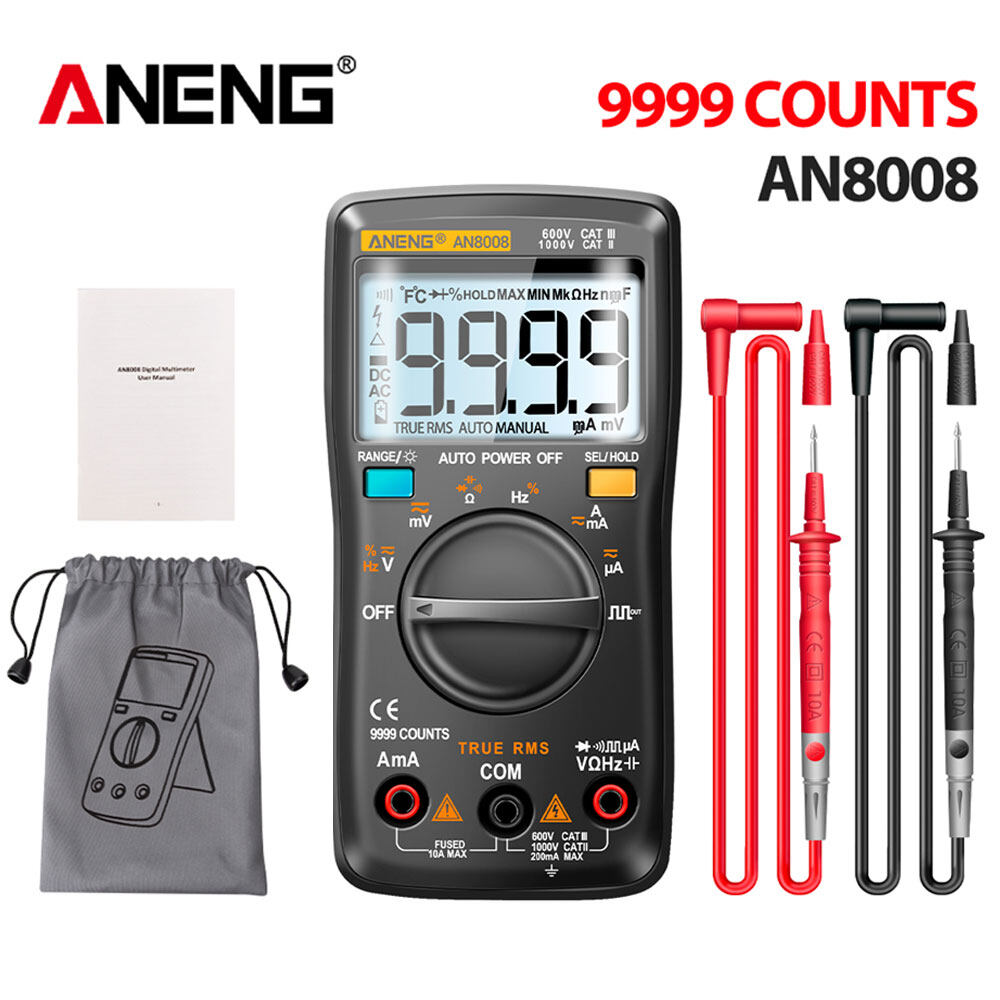 Aneng AN8008 9999 đếm Meter vạn năng AC/DC Ampe kế Điện áp medidor electrico True-RMS Bộ dò NCV vạn