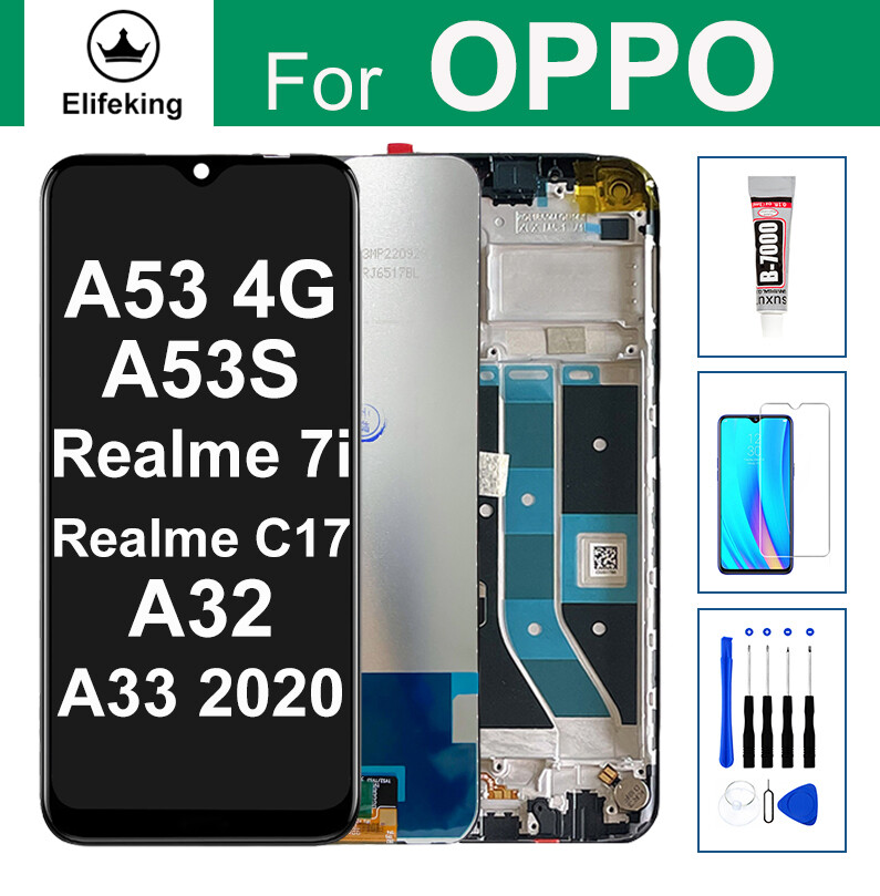 Màn hình lcd 6.5 "aaa +++ cho oppo a53 4g / a53s / realme 7i / realme c17 / a32 / a33 bộ lắp ráp số hóa màn hình lcd cph2127 cph2131 cph2139 cph2135 thay thế với công cụ miễn phí + kính cường lực