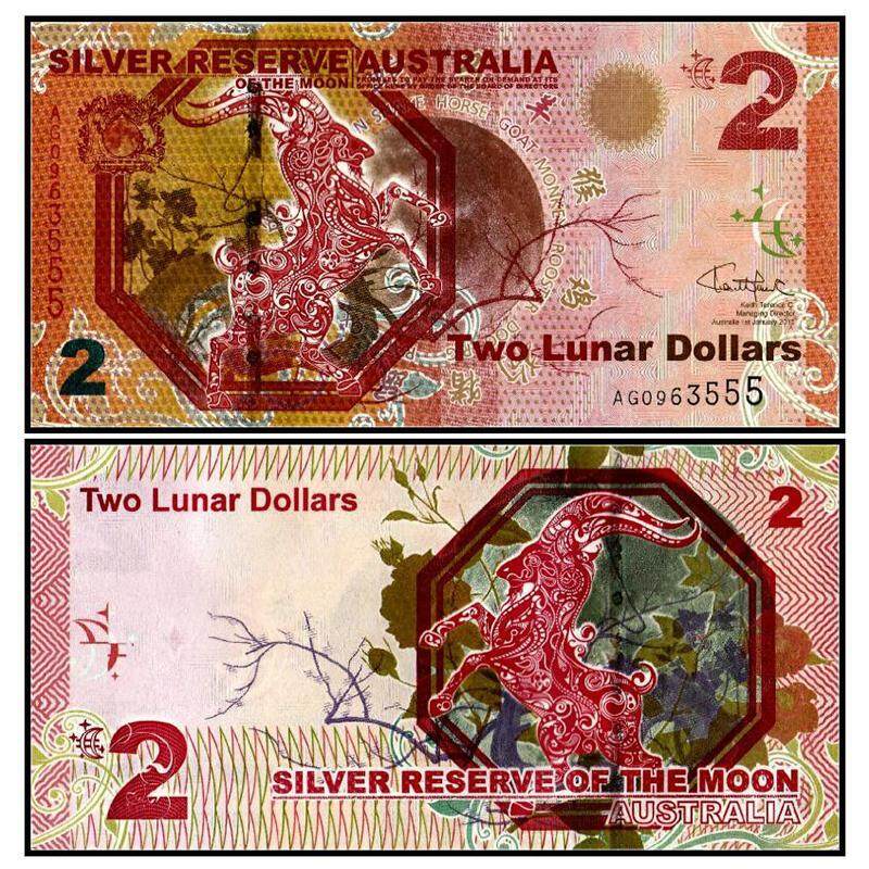 Silver Reserve of The Moon Australia 2014 Banknotes 10 Lunar Dollars UNC