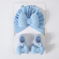 Cute Baby Turban Hat Socks Set For Girls Sweet Big 3D Bowknot Beanie Hat Solid Soft Hospital Caps Anti Slip Floor Socks