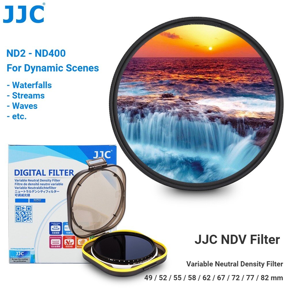 JJC có thể điều chỉnh mật độ trung tính có thể thay đổi từ ND2 đến ND400 ống kính kính lọc ND mỏng, đường kính từ 49mm đến 82mm để lựa chọn