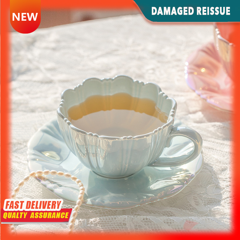 Gambar Petal Coffee Cup and Saucer Set Ceramic Cup Gift Cup Afternoon Tea Mug Ins Water Cup