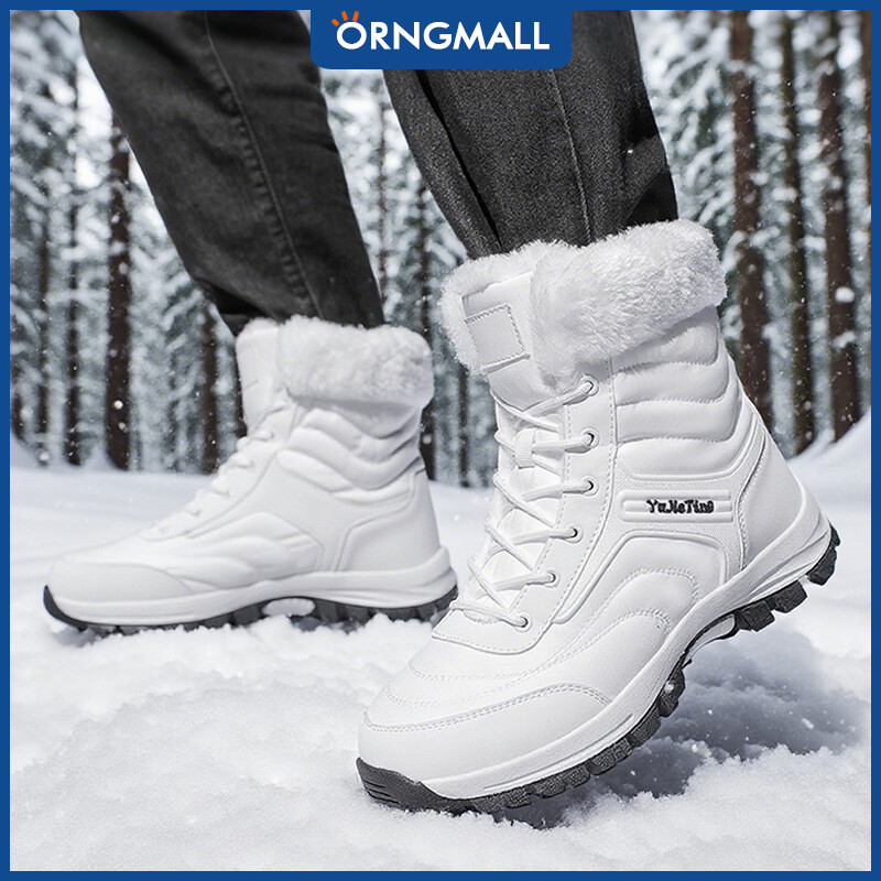ORNGMALL Women's New Casual Snow Boots, Hiking Shoes, Outdoor Thick Sole Boots, Warm Anti-Slip Windproof High-Top Lace-Up Boots With Fluffy Lining, Suitable for Outdoor Walking, Running, Hiking, Autumn and Winter 36-47 ราคา 1,343 บาท*ส่งฟรี